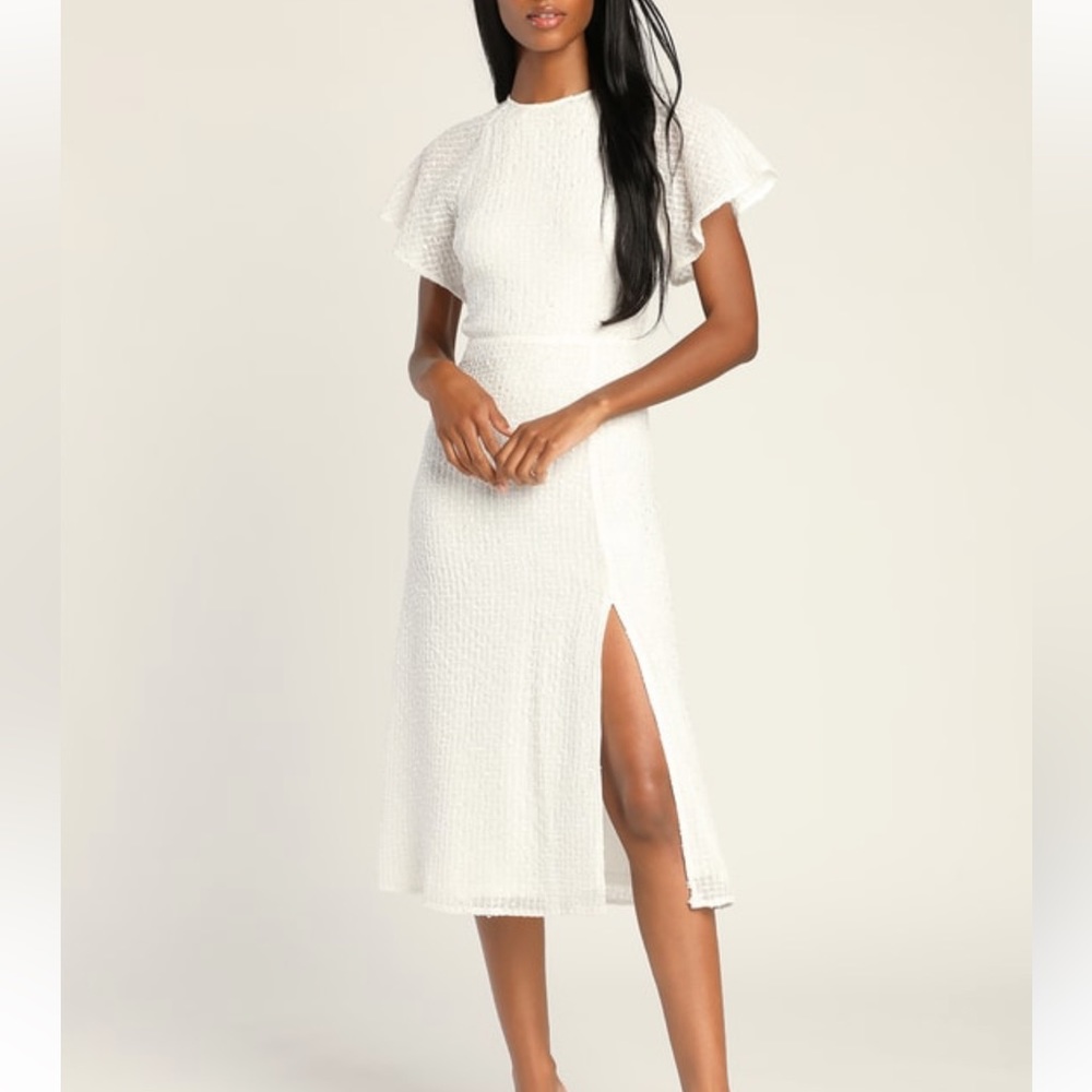 Lulu’s Sincere Sweetness White Textured Backless Midi Dress